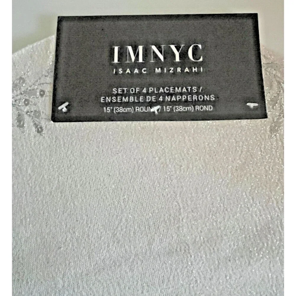 Isaac Mizrahi Christmas Placemats Set of 4 Embroidered Sequins Silver 15